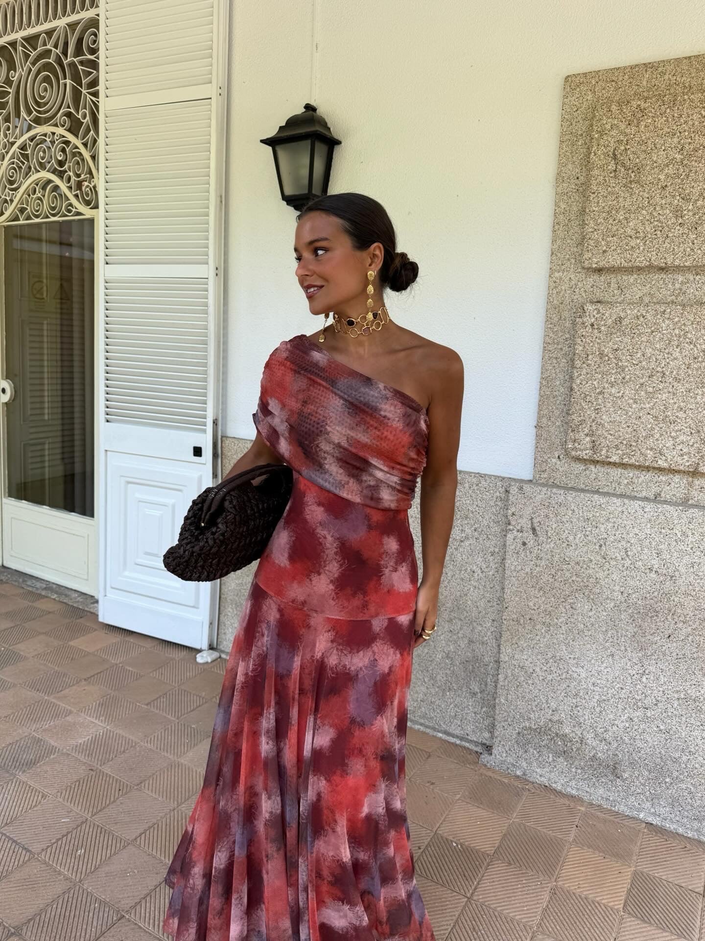 Emily - Watercolour Off-Shoulder Maxi Dress