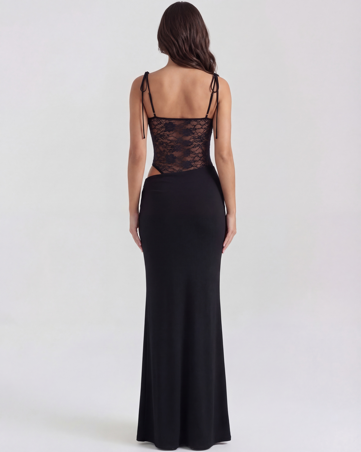 Julia - Black Lace Panel Maxi Dress - view 6