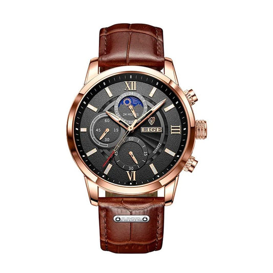 Grayson | Rose Gold Moon Phase Leather Watch - view 2