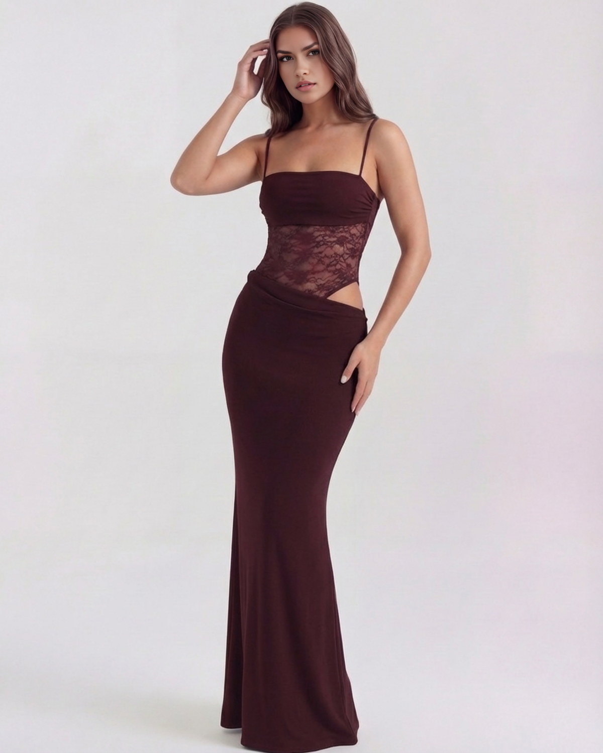 Julia - Burgundy Lace Panel Maxi Dress - view 5