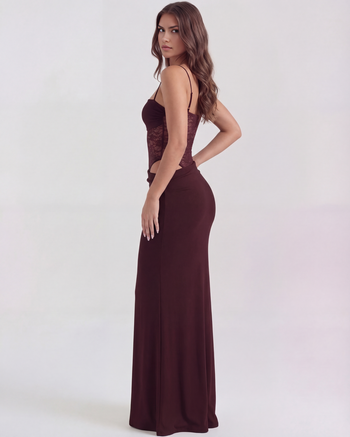 Julia - Burgundy Lace Panel Maxi Dress - view 6
