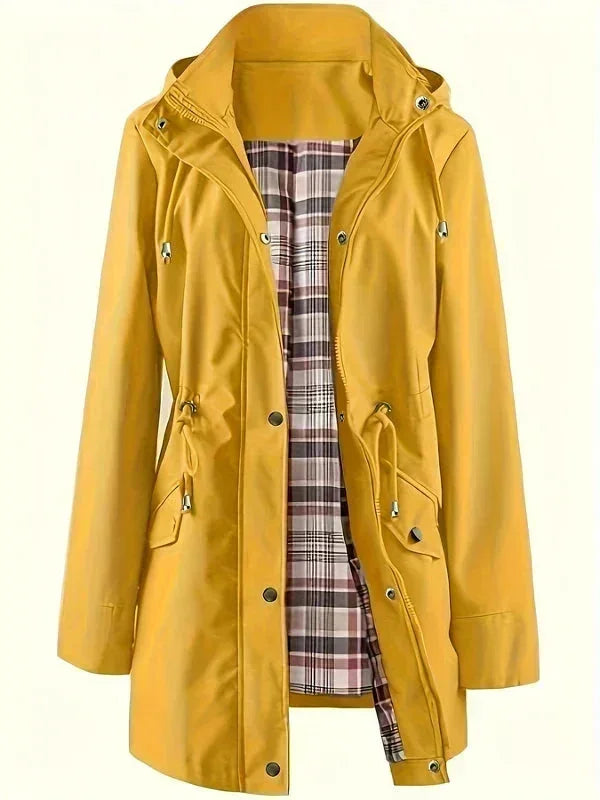 Norah - Red Check-Lined Rain Jacket - Yellow