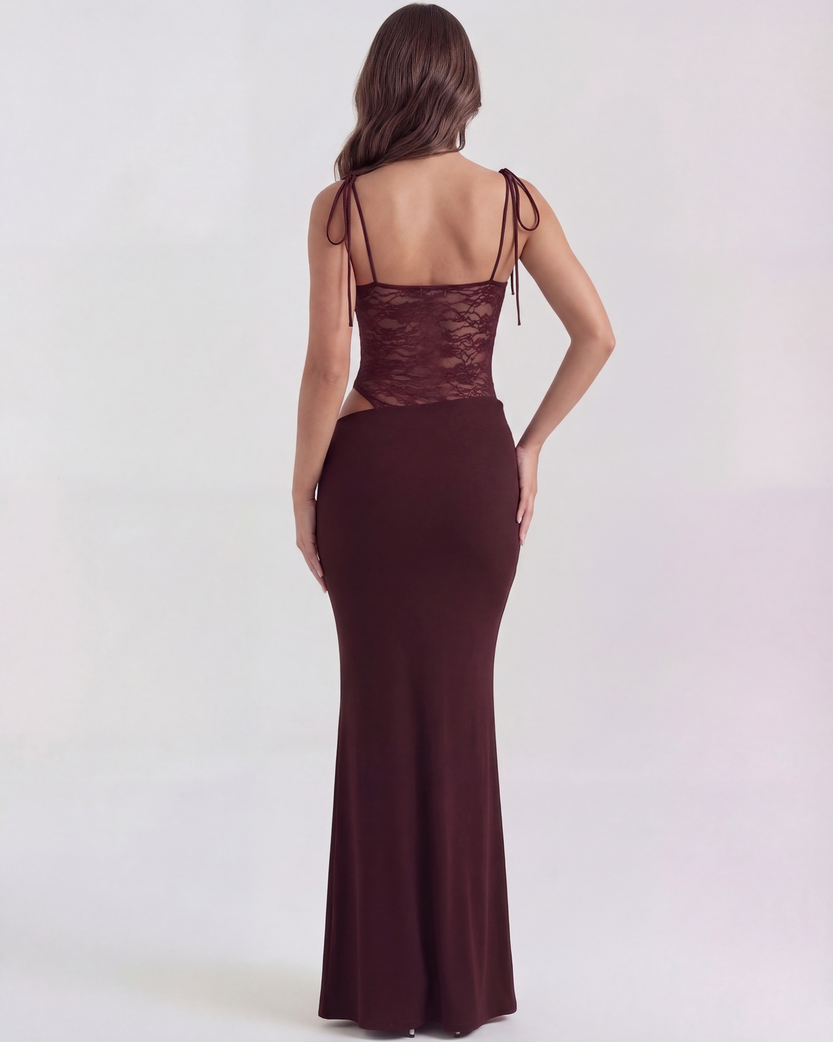 Julia - Burgundy Lace Panel Maxi Dress - view 8