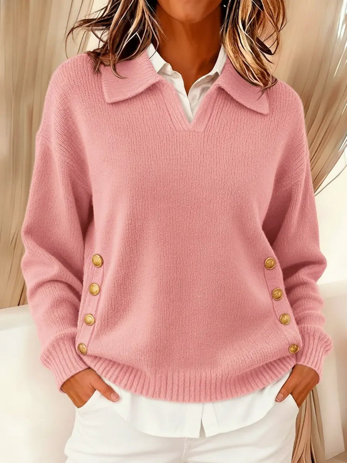 Caroline - Polo Collar Button Sweater - view 2