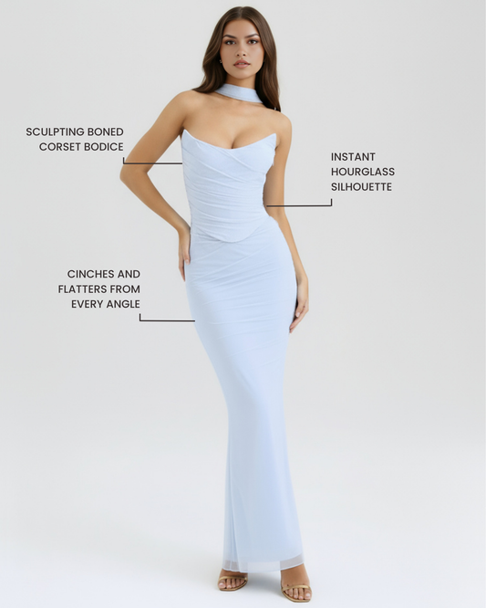 Maëlle - Baby Blue Three-Piece Mesh Corset Set - view 2