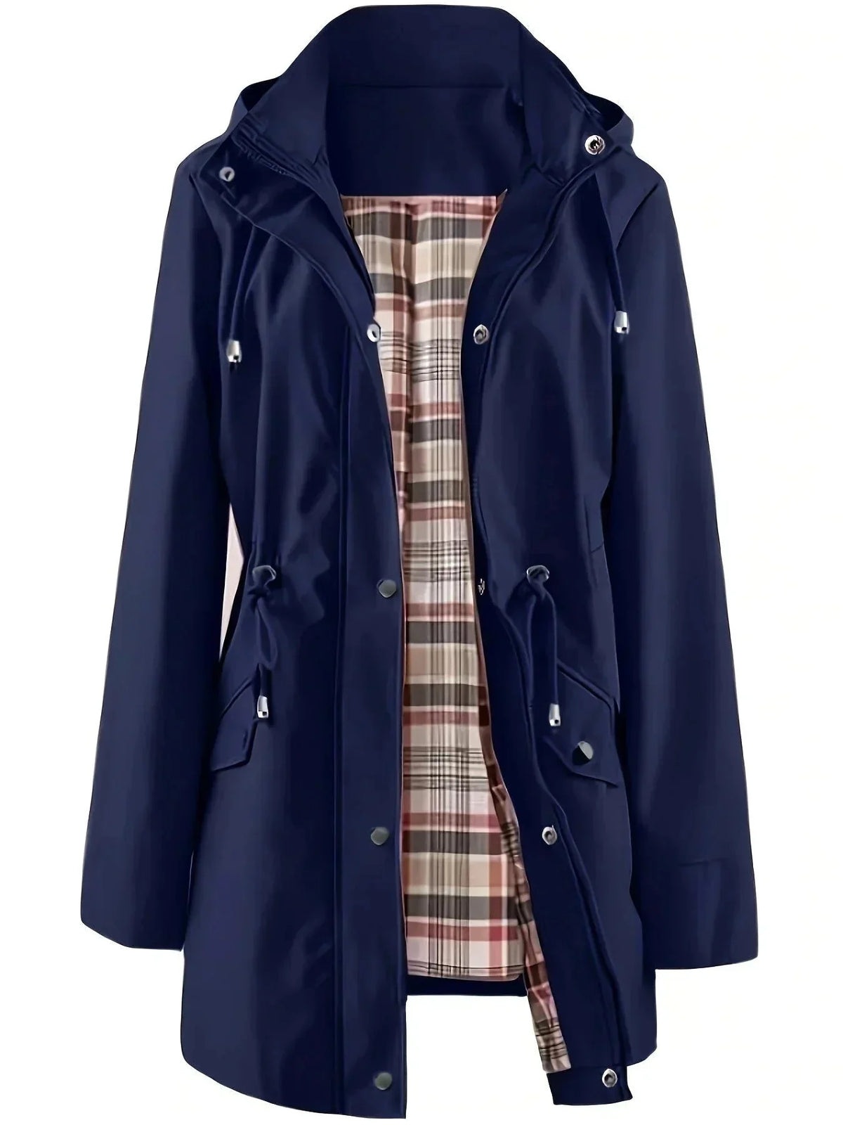 Norah - Pink Check-Lined Rain Jacket - Navy Blue