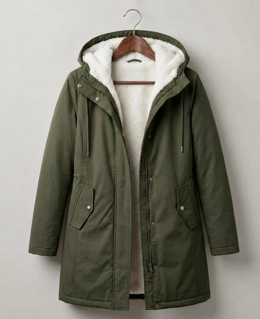 Felicity - Black Hooded Longline Parka - Forest Green