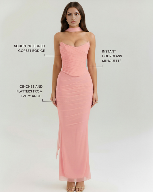 Maëlle - Pink Three-Piece Mesh Corset Set - view 2