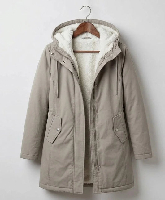 Felicity - Black Hooded Longline Parka - Grey