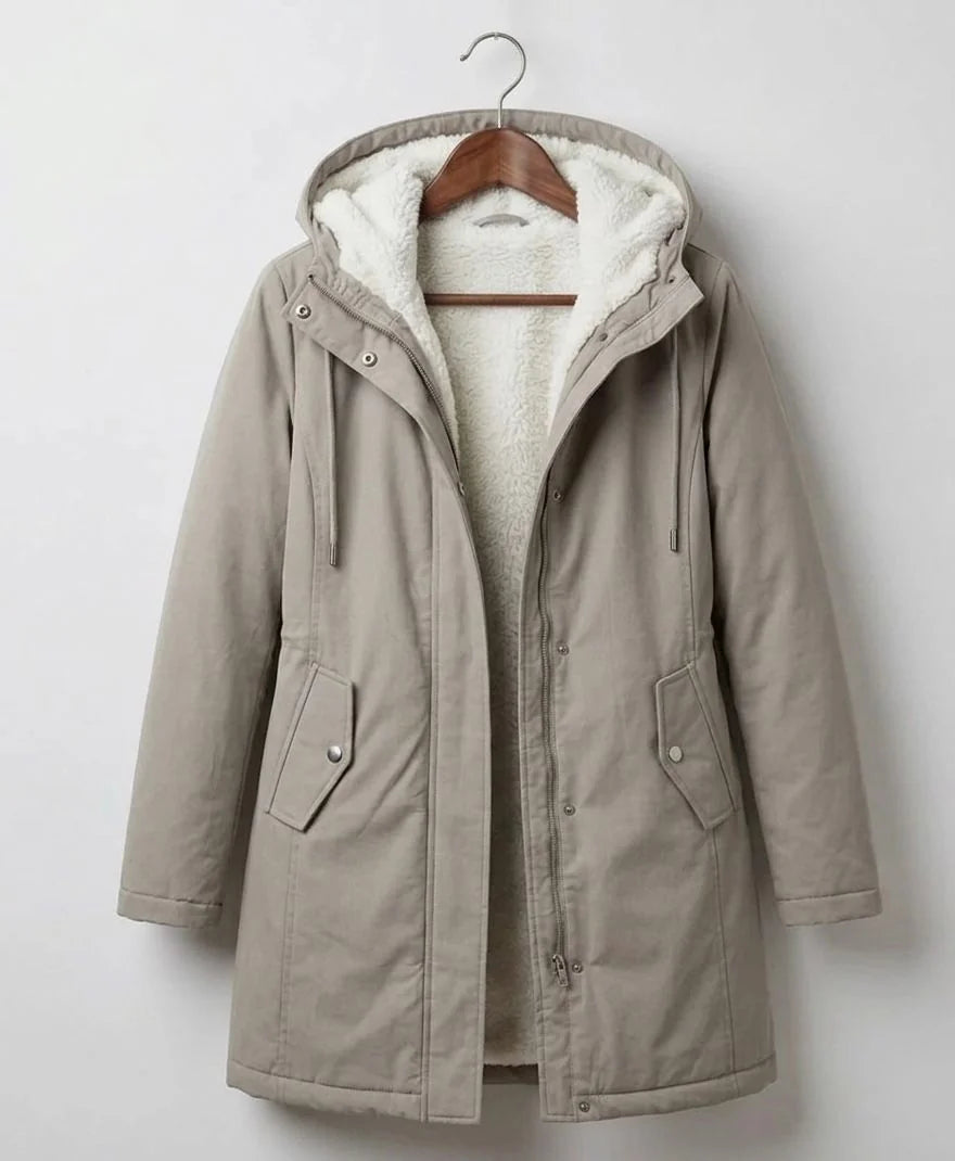 Felicity - Forest Green Hooded Longline Parka - Grey