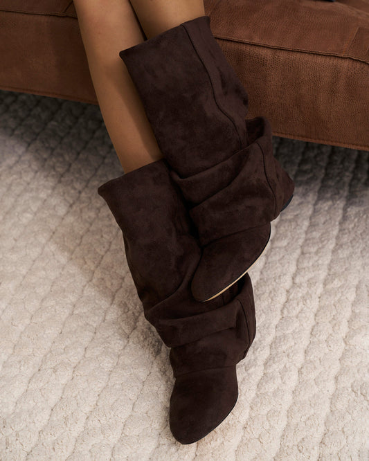 Emilia - Dark Chocolate Slouchy Suede Boots - view 2