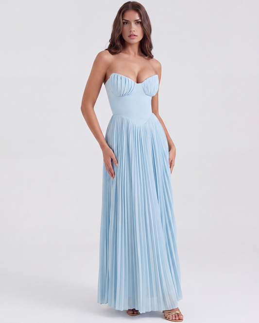 Océane - Baby Blue Pleated Georgette Maxi Dress - view 2