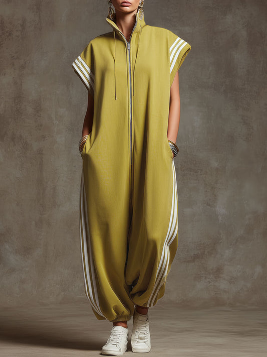 Casual Sports White Webbing Sleeveless Jumpsuit