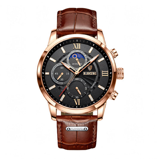 Harrison | Rose Gold Multi-Dial Leather Watch