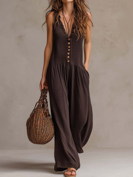 Rachel - Retro Ruffle Neck Knitted Jumpsuit
