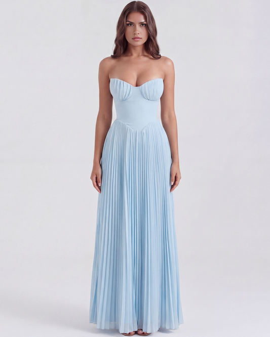 Océane - Baby Blue Pleated Georgette Maxi Dress