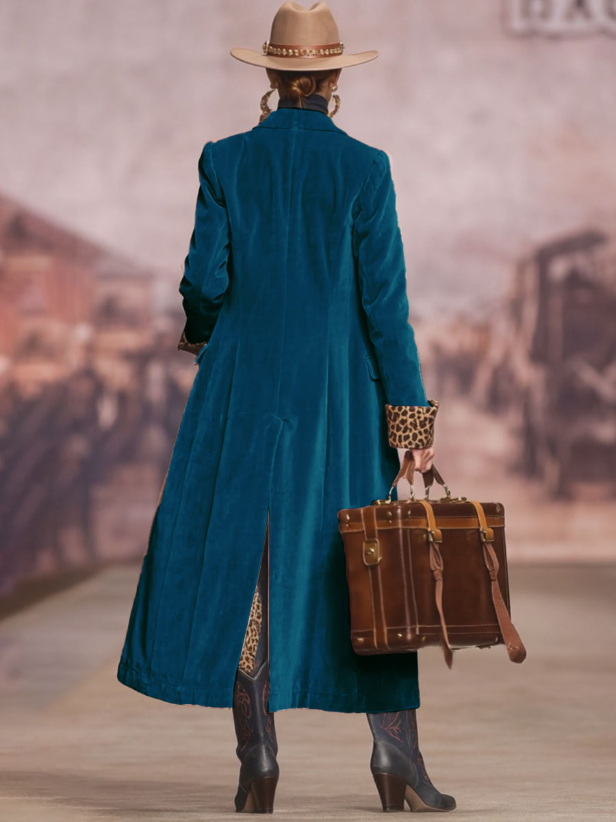 Lapel Single-breasted Velvet And Leopard Print Coat - view 8