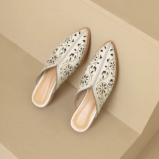 Fern - Floral Cutout Leather Mules