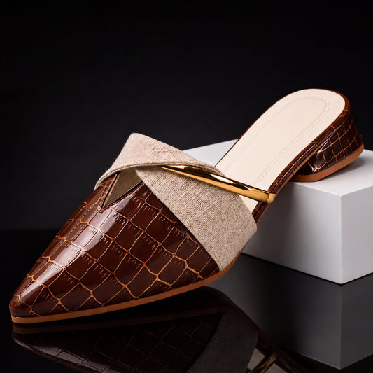 Nicole - Croc-Embossed Slip-On Mules