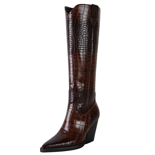 Jane - Croc-Embossed Knee-High Boots - view 2