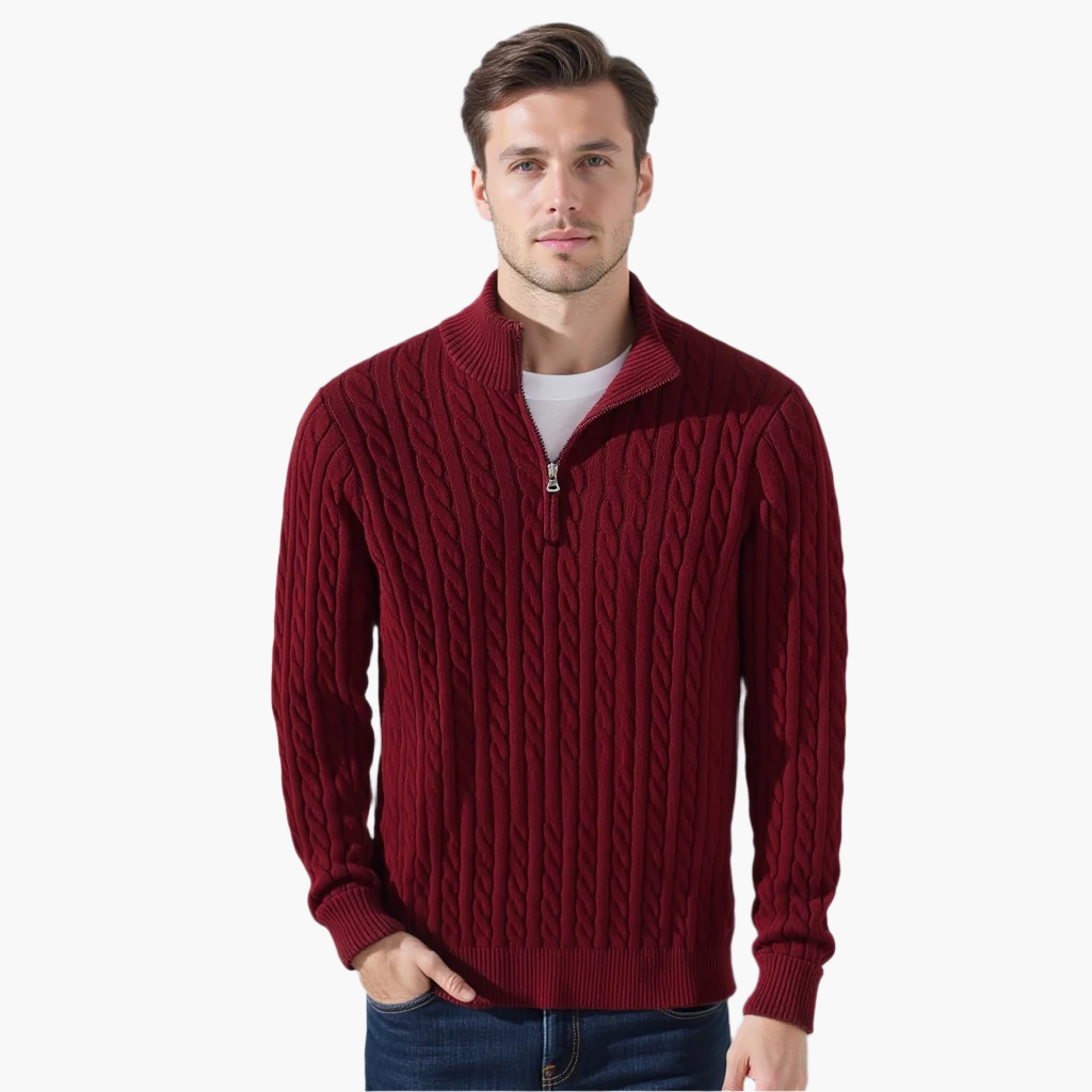 Declan | Cable-Knit Half-Zip Sweater - view 3