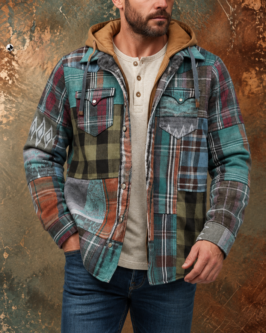 Richard - Patchwork Plaid Hooded Jacket