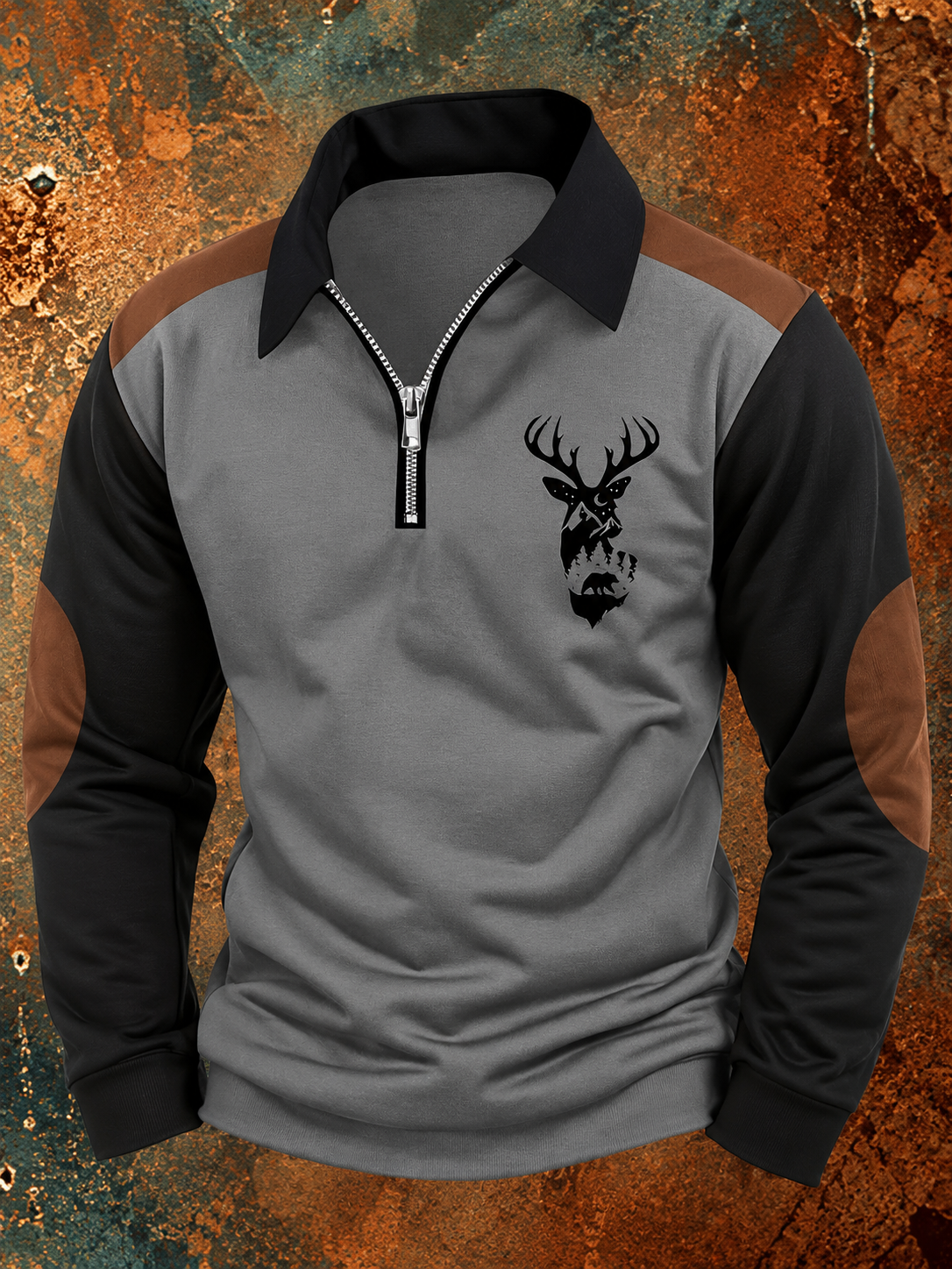 Peter - Deer Print Half-Zip Shirt