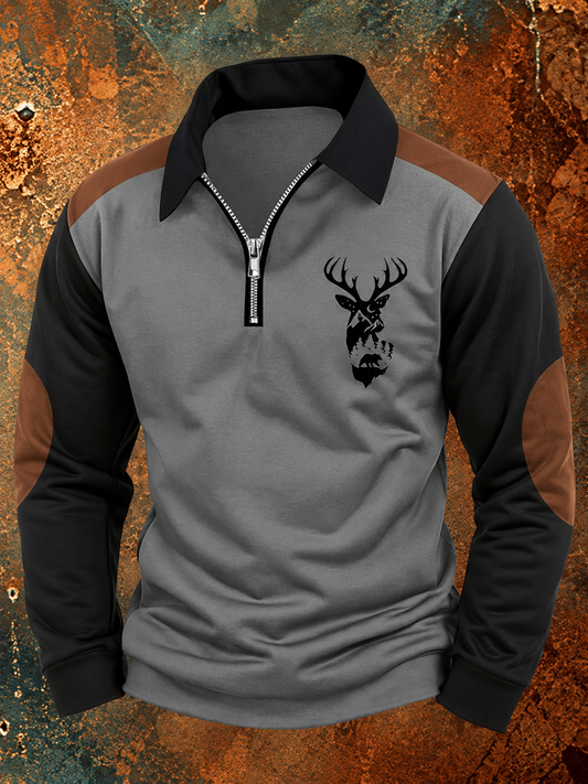 Peter - Deer Print Half-Zip Shirt