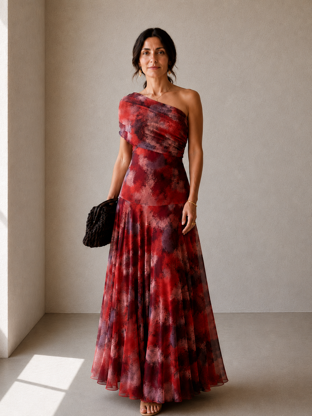 Emily - Watercolour Off-Shoulder Maxi Dress