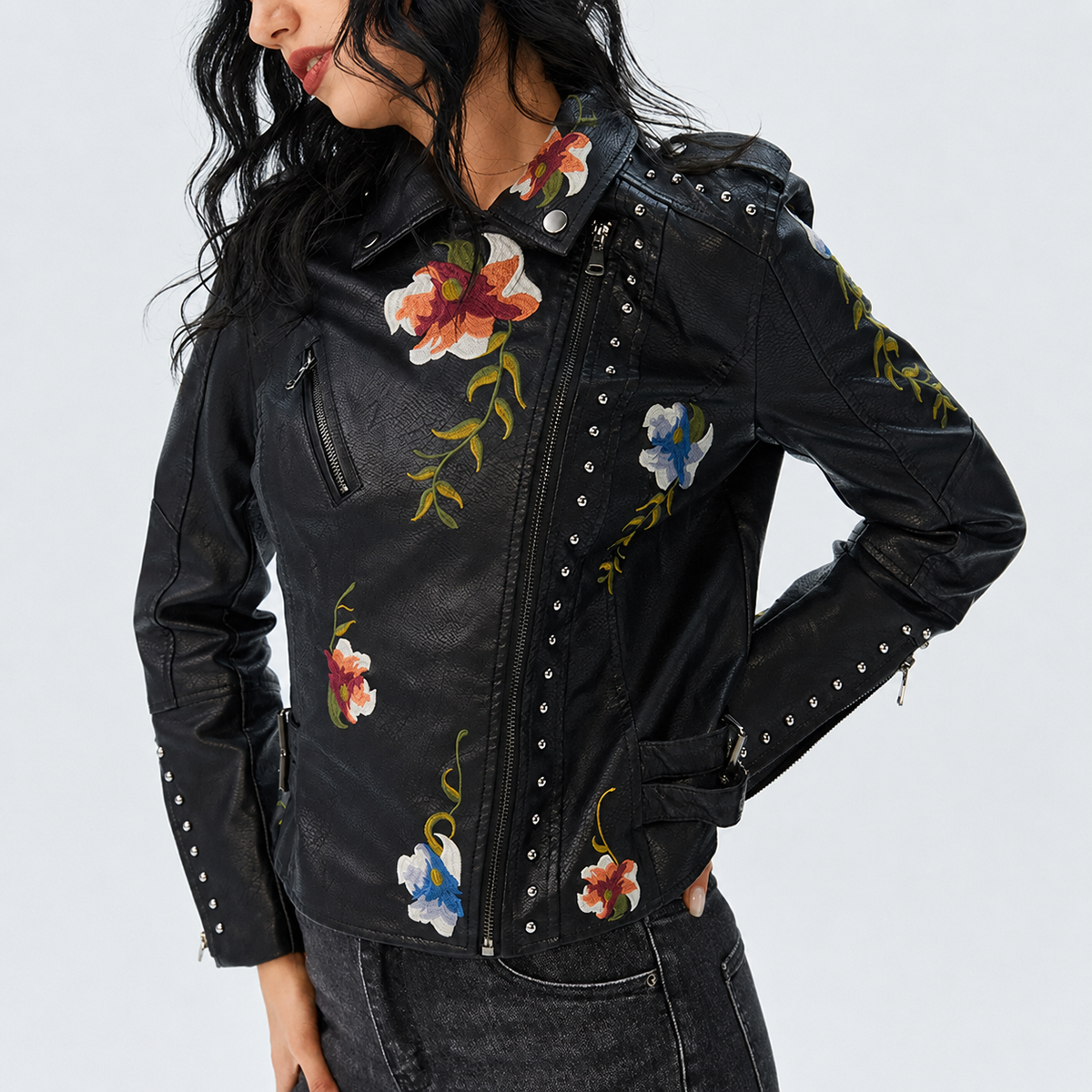 Aria - Embroidered Leather Jacket - view 8