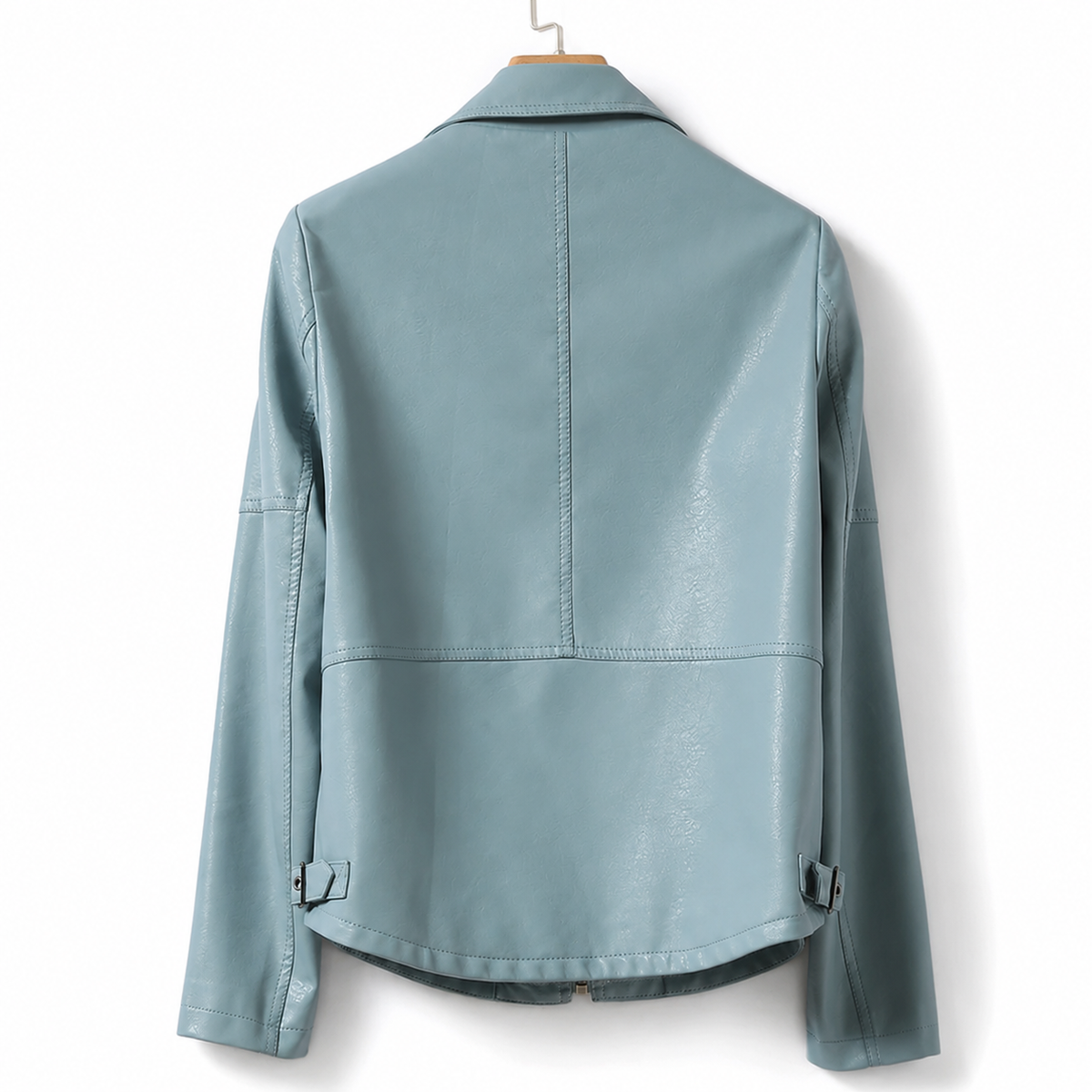 Ayla - Soft Blue Faux Leather Jacket - view 2