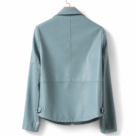Ayla - Soft Blue Faux Leather Jacket - view 2