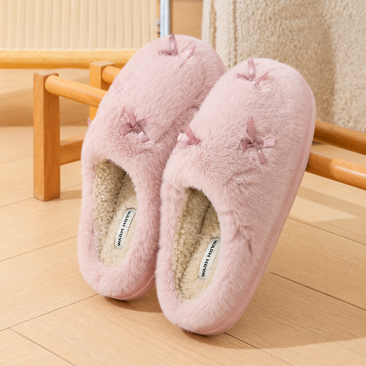 Meadow - Faux-Fur Bow Slippers