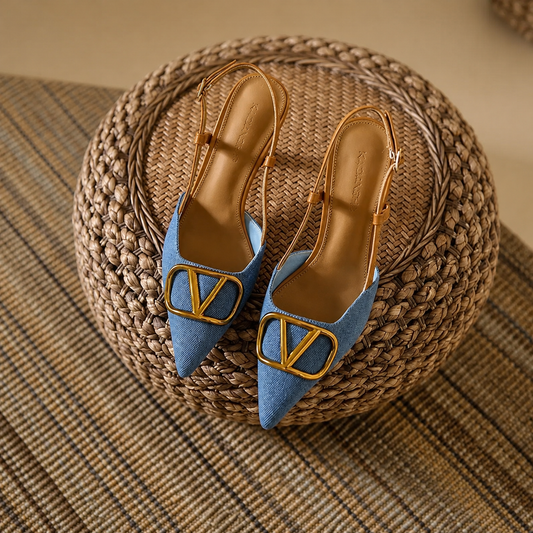 Amanda - Pointed Denim Slingback Heels