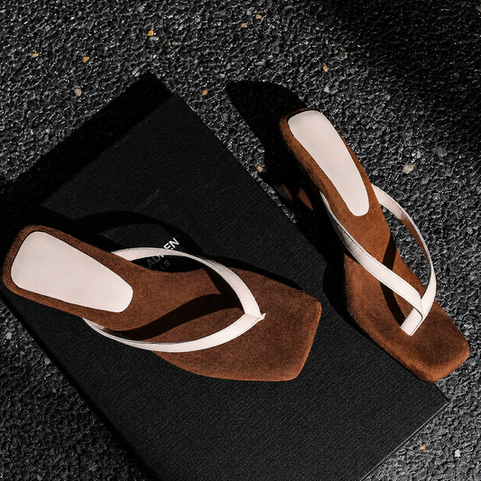 Juniper - Square Toe Faux Suede Heels