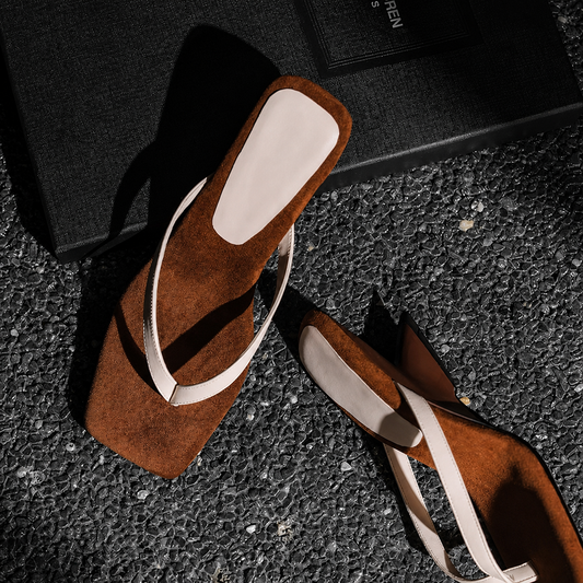 Juniper - Square Toe Faux Suede Heels - view 2