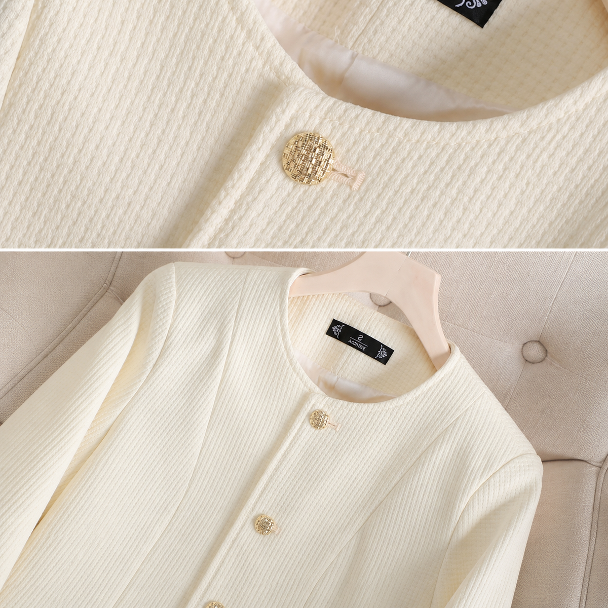 Evelyn - Pearl Button Textured Blazer - view 6