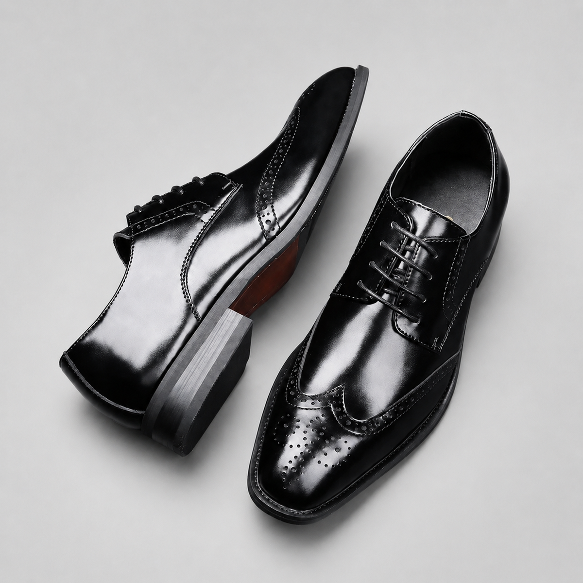 Malcolm - Glossy Wingtip Oxford Shoes - view 3