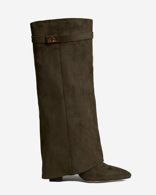 Lavista - Olive Green Suede Knee-High Boots