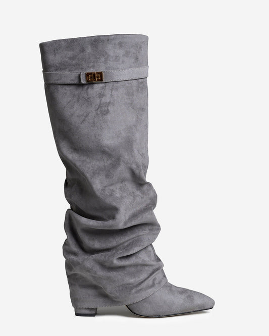 Lavista - Grey Slouchy Suede Knee-High Boots