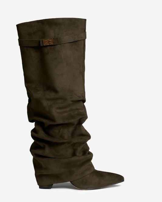 Lavista - Olive Green Slouchy Suede Knee-High Boots