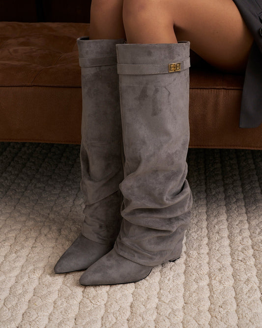 Lavista - Grey Slouchy Suede Knee-High Boots - view 2