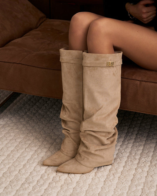 Lavista - Beige Slouchy Suede Knee-High Boots - view 2