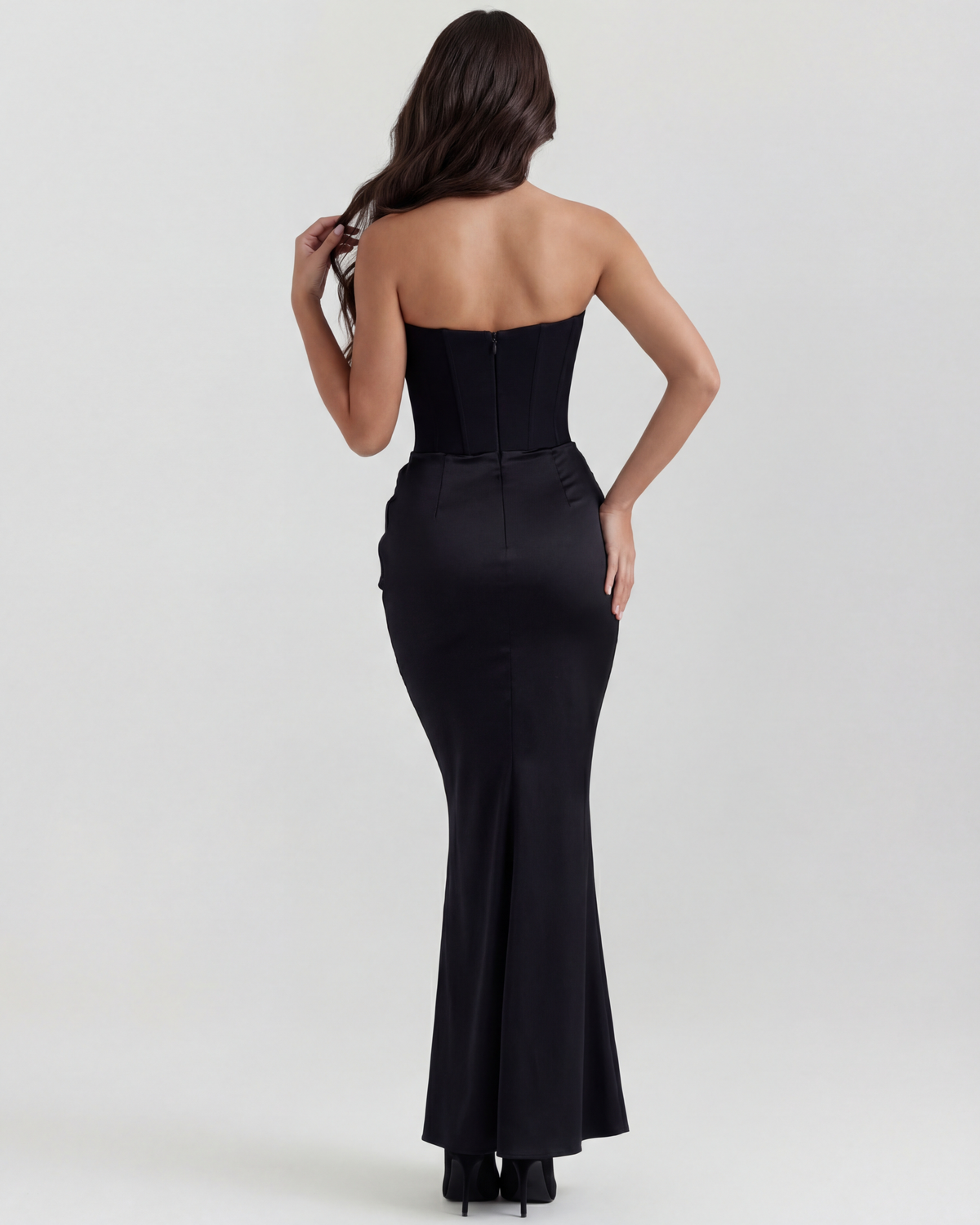 Delphine - Black Corset Draped Maxi Gown - view 8