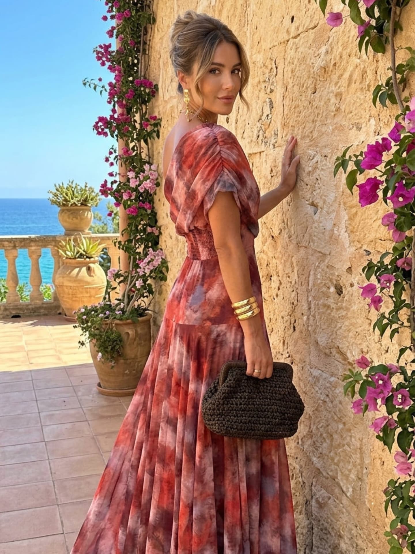 Emily - Watercolour Off-Shoulder Maxi Dress