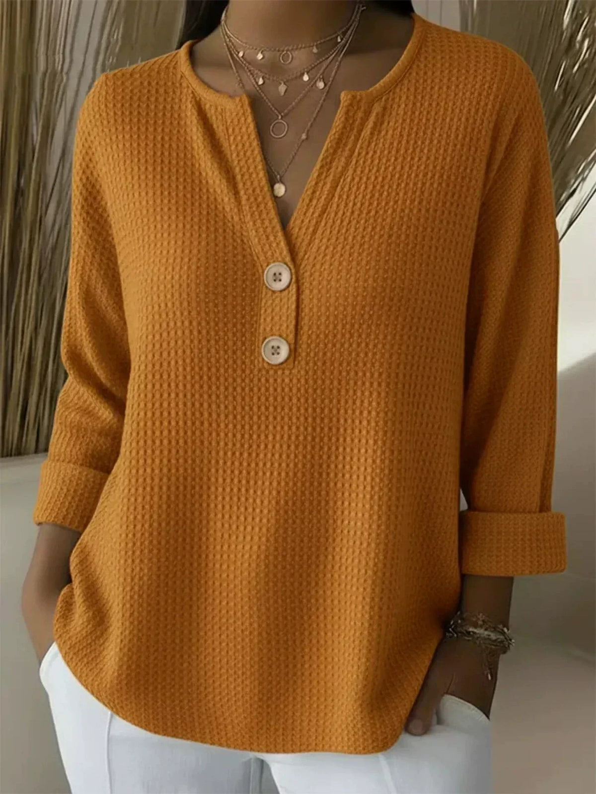 Reese - Waffle Henley Button Top - view 4