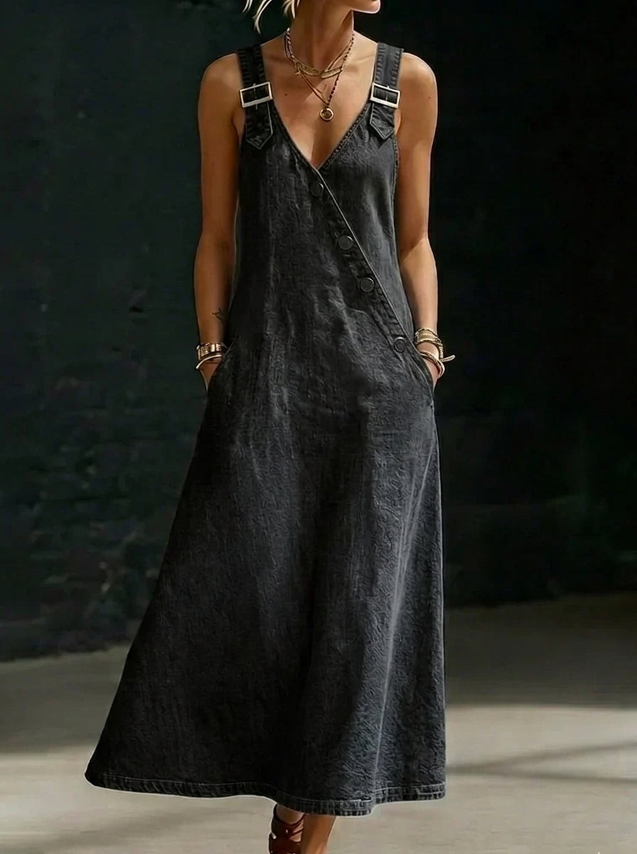 Alice - Buttoned Denim Maxi Dress