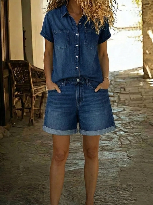 Reese - Denim Shirt and Shorts Set