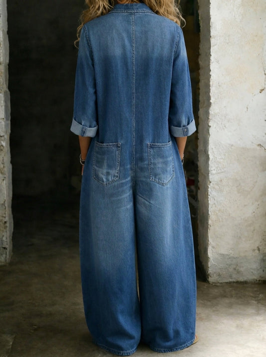 Meadow - Relaxed Long-Sleeve Denim Jumpsuit