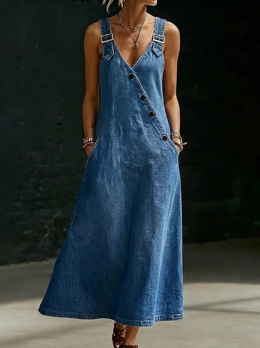 Alice - Buttoned Denim Maxi Dress